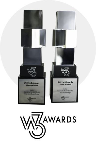 W3 Awards trophys that are cubes stacked on top of each other, each one slighty turned
